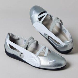 Puma Women's Speedcat Ballet Metallic Sneaker color: Puma Silver White